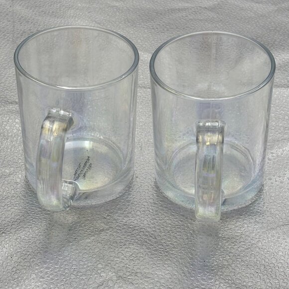 Clear iridescent Glass Coffee Mug Set of 2 Handle Tea Modern Classic Minimalist - Picture 6 of 10